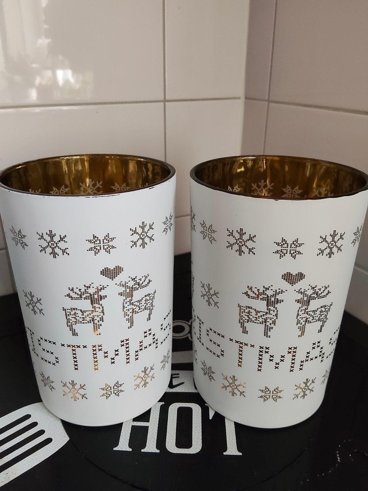 2 Riverdale kerst windlichten, Ophalen of Verzenden, Zo goed als nieuw, Glas