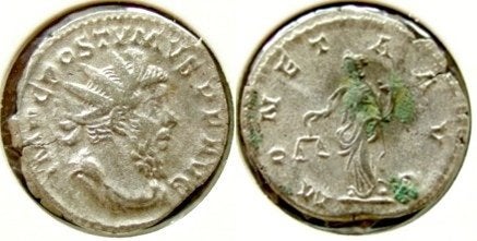 Romeinse dubbele denarius Postumus,  Sear 3116, Verzenden, Overige landen, Zilver
