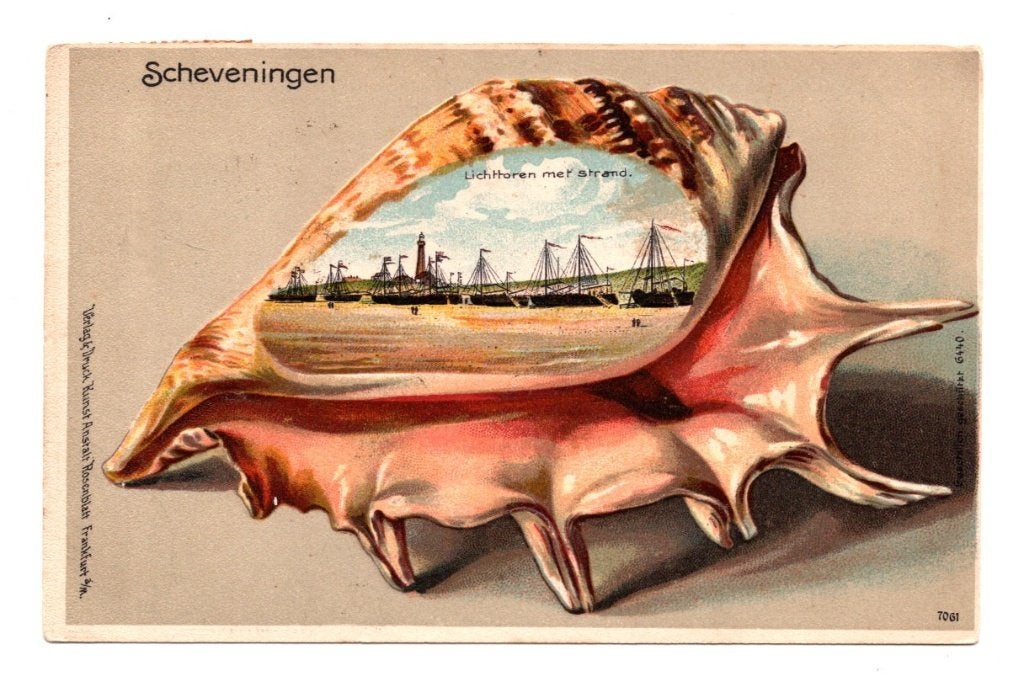 Oude Ansichtkaart Scheveningen Lichttoren Schelpkaart 1917, Ophalen of Verzenden, Voor 1920, Gelopen, Zuid-Holland