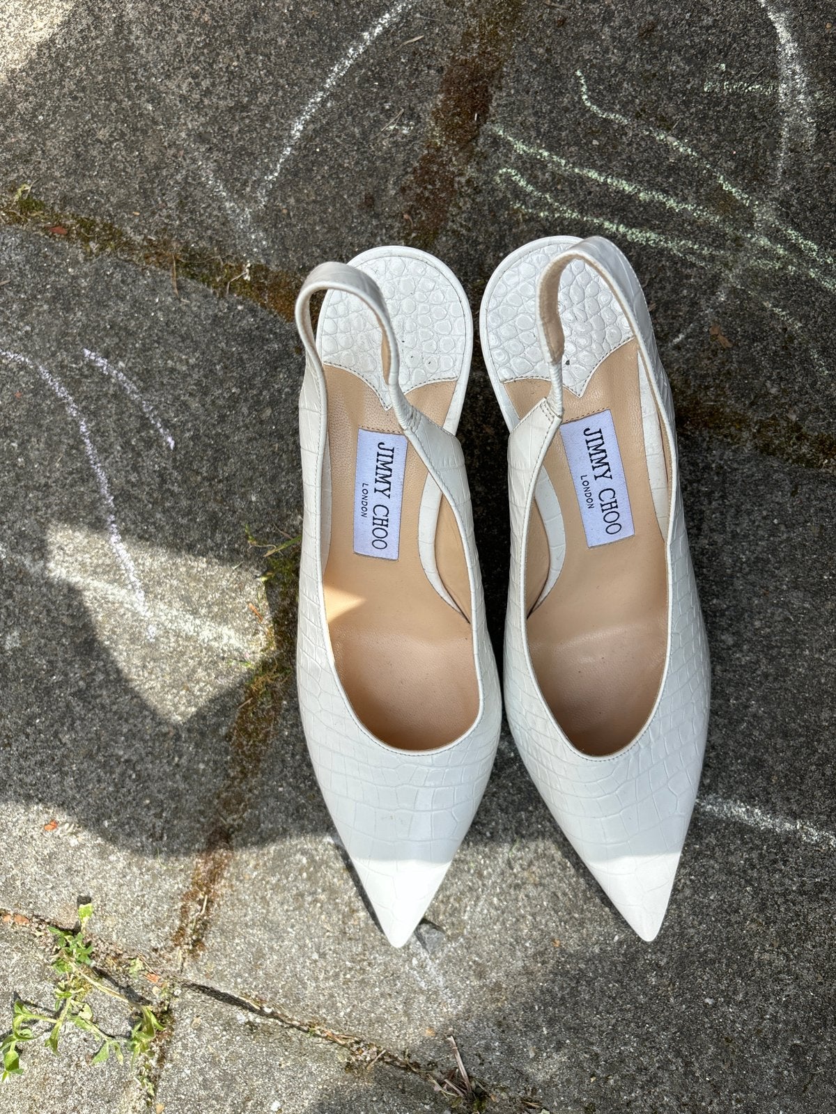 Jimmy Choo Witte Hakken Maat 39,5 - Krokodillenprint, Kleding | Dames, Schoenen, Ophalen of Verzenden, Gedragen, Wit, Pumps