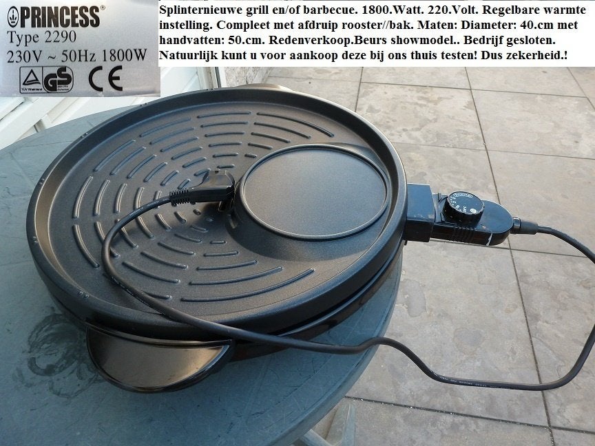 Nieuw.Grill.Barbecue.Princess.Type:2290.220.Volt.1800.Watt., Ophalen of Verzenden, Nieuw