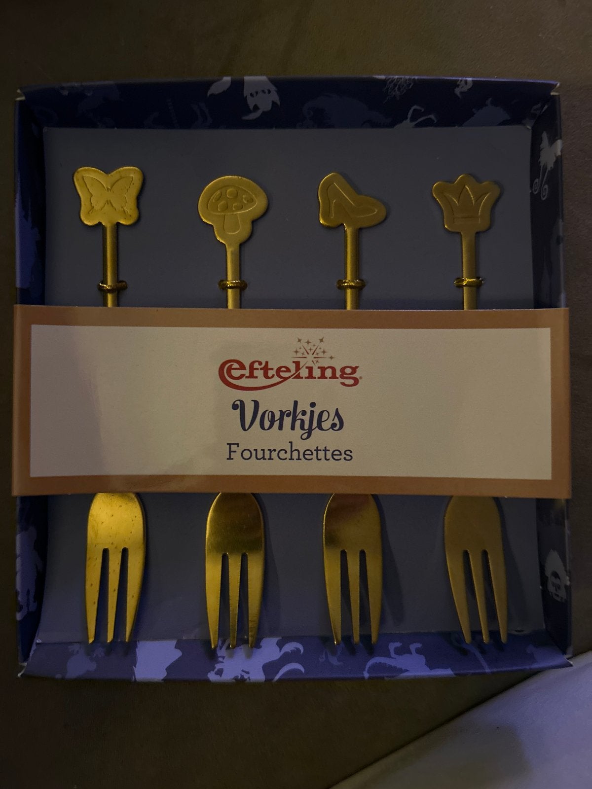 Goudkleurige Efteling gebaksvorkjes - Set van 4, Overige typen, Goud, Nieuw, Ophalen of Verzenden