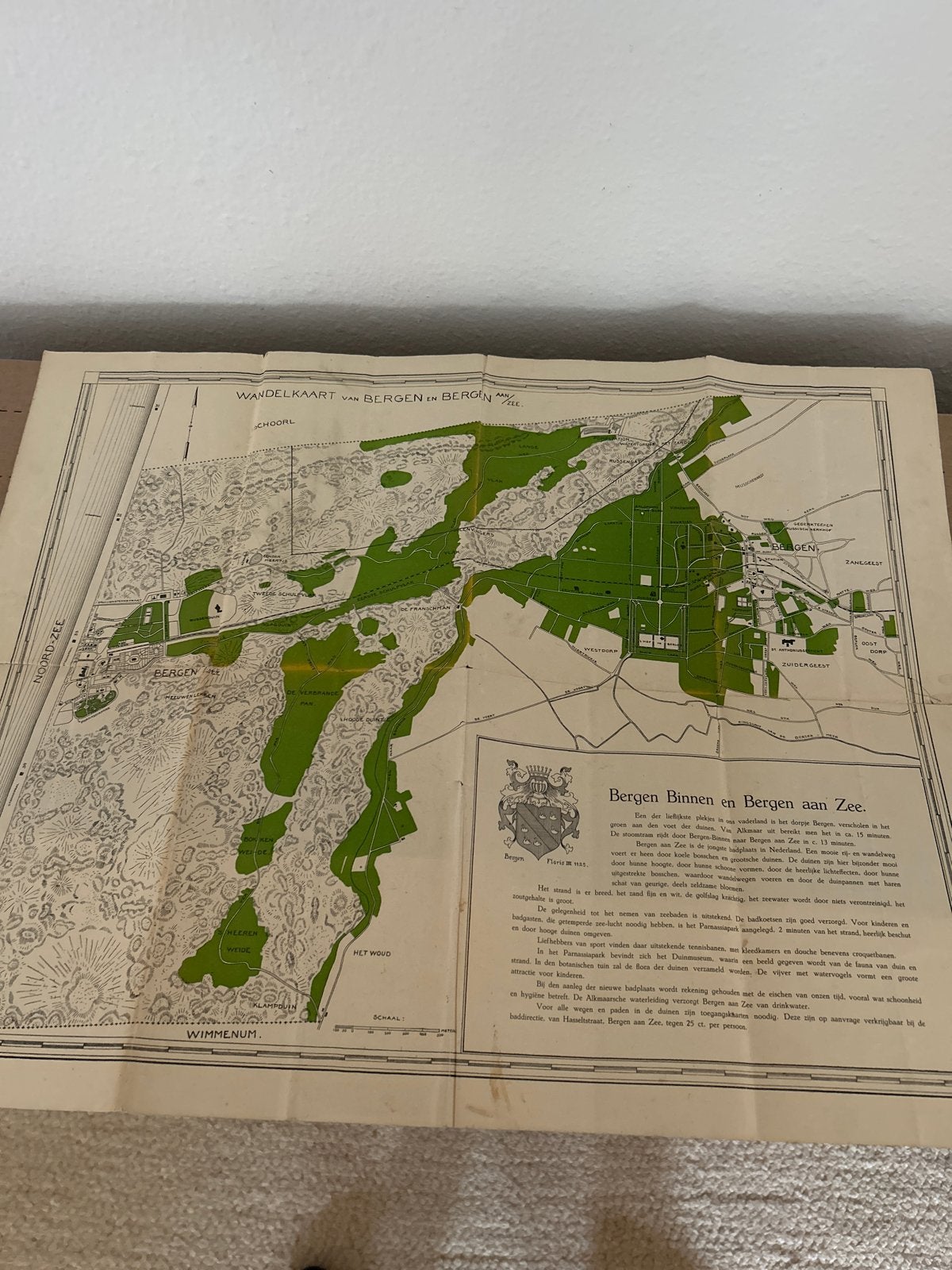 Antieke Wandelkaart Bergen Binnen en Bergen aan Zee, Gelezen, Ophalen of Verzenden, Landkaart, 1800 tot 2000