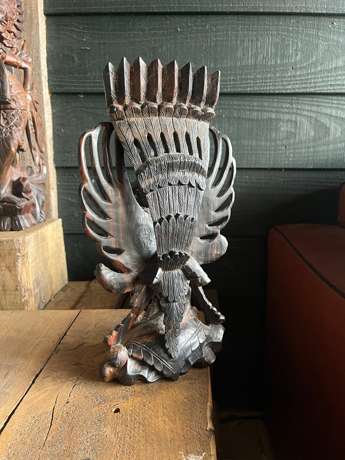 Prachtig Balinees houtsnijwerk van Vishnu en Garuda, Bruin, Indonesië, Ophalen, Hout