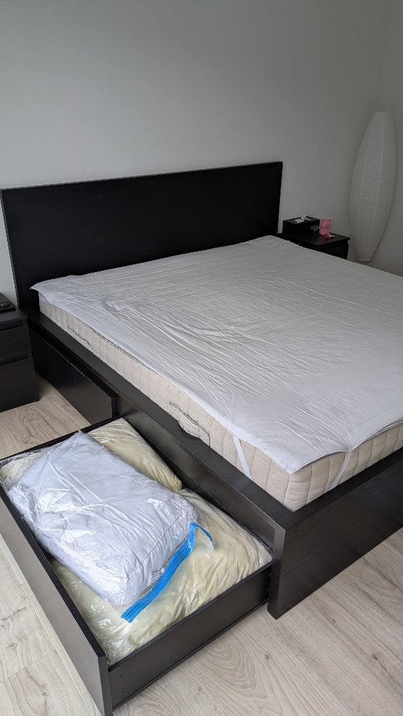 IKEA MALM king-size bed, Ophalen, Zwart, Tweepersoons, Zo goed als nieuw