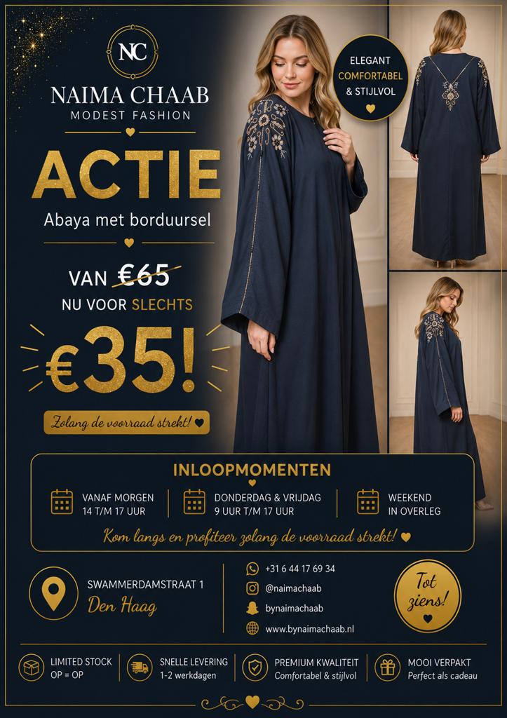 Abaya met borduursel - Elegante Modest Fashion, Maat 38/40 (M), Zwart, Nieuw, Ophalen of Verzenden