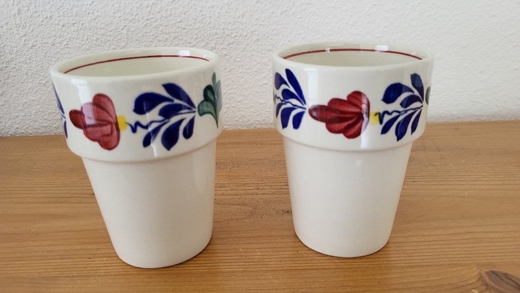 Set van 2 Boerenbont (Boch Belgium) melkbekers, Ophalen, Landelijk/Boerenbont, Mok, Zo goed als nieuw