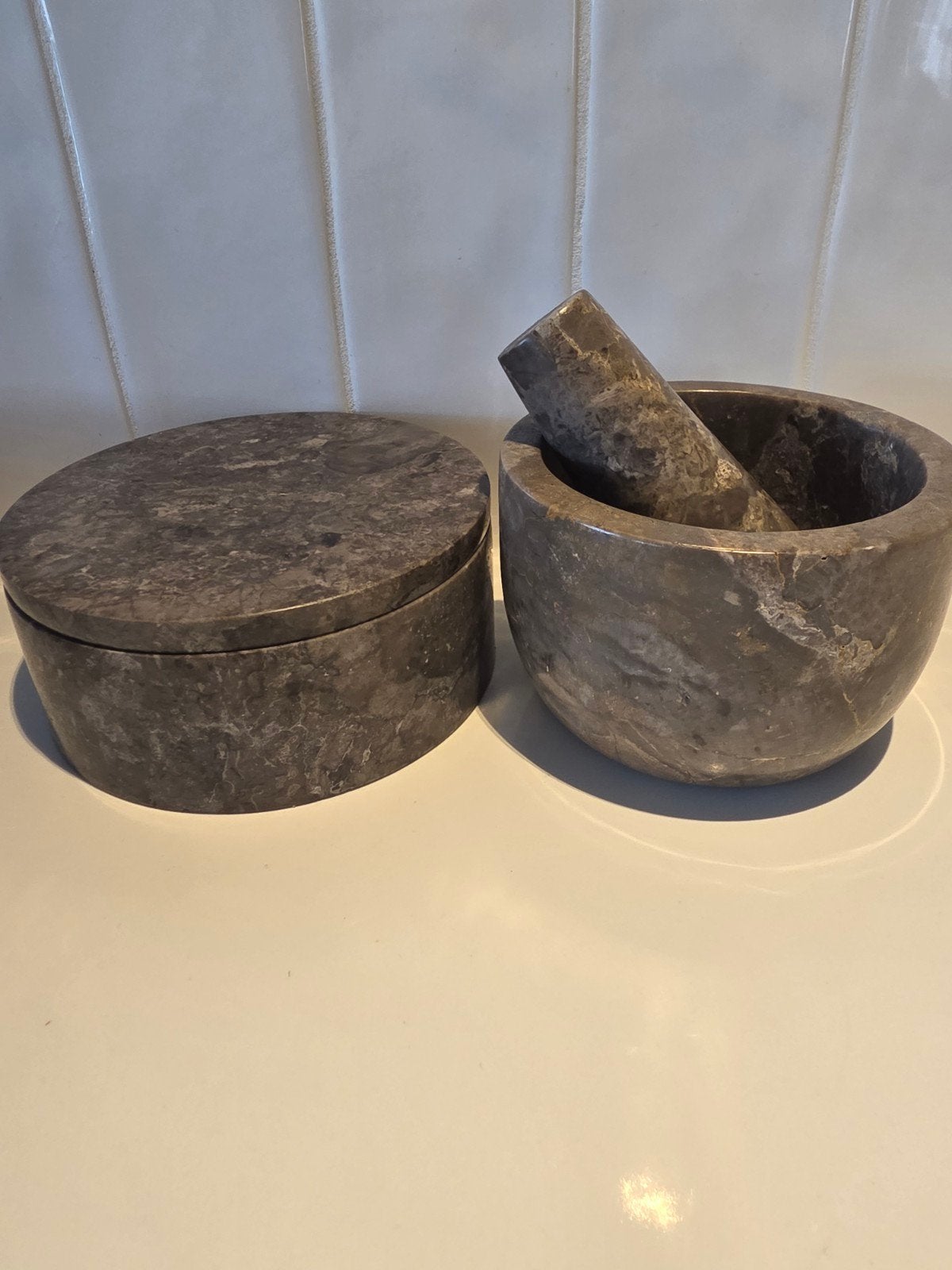 H&M Home Marmeren Pot met Deksel en Vijzel met Stamper, Ophalen, Nieuw