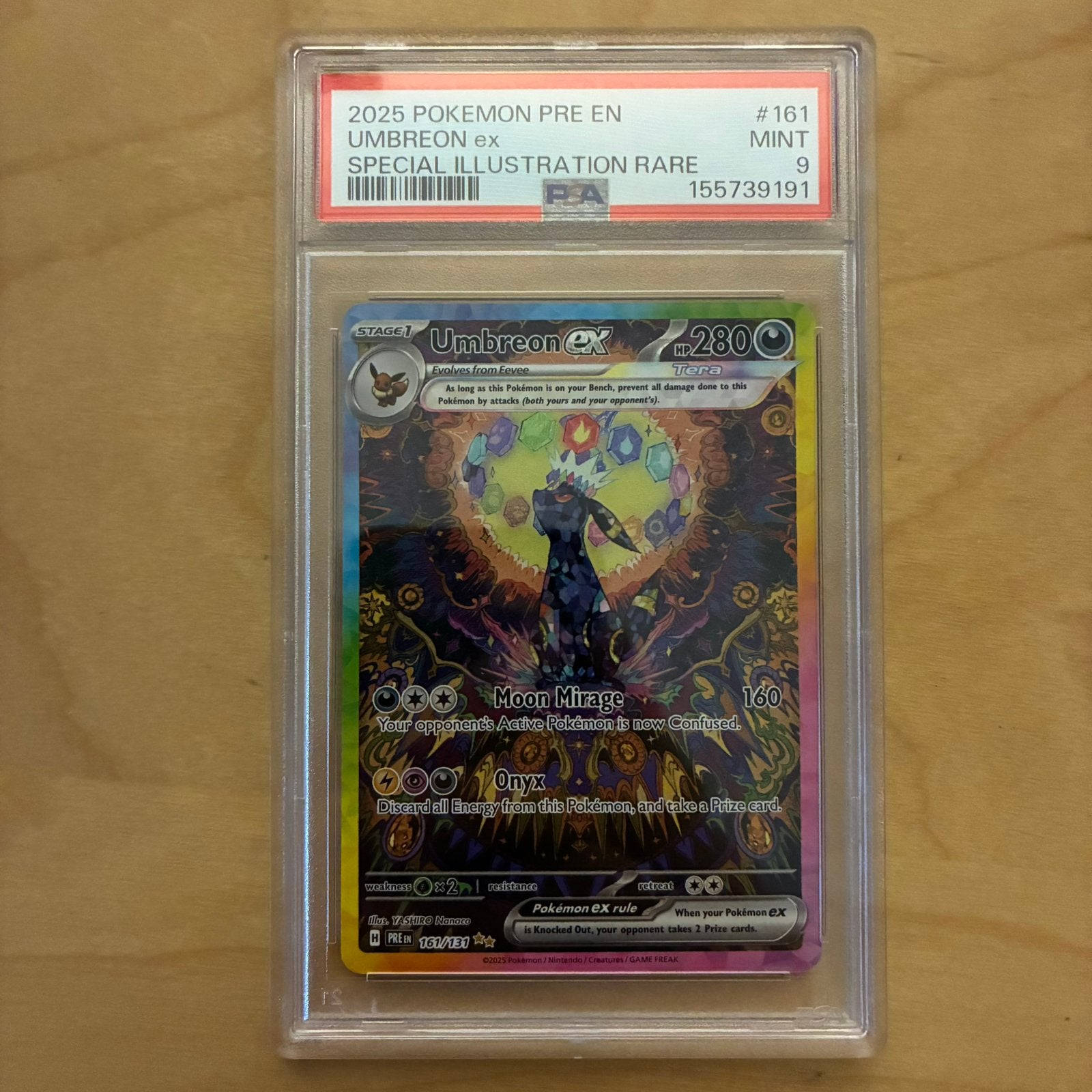 Umbreon ex Special Illustration Rare (PRE 161) PSA 9 (MINT), Ophalen of Verzenden, Nieuw, Losse kaart, Foil