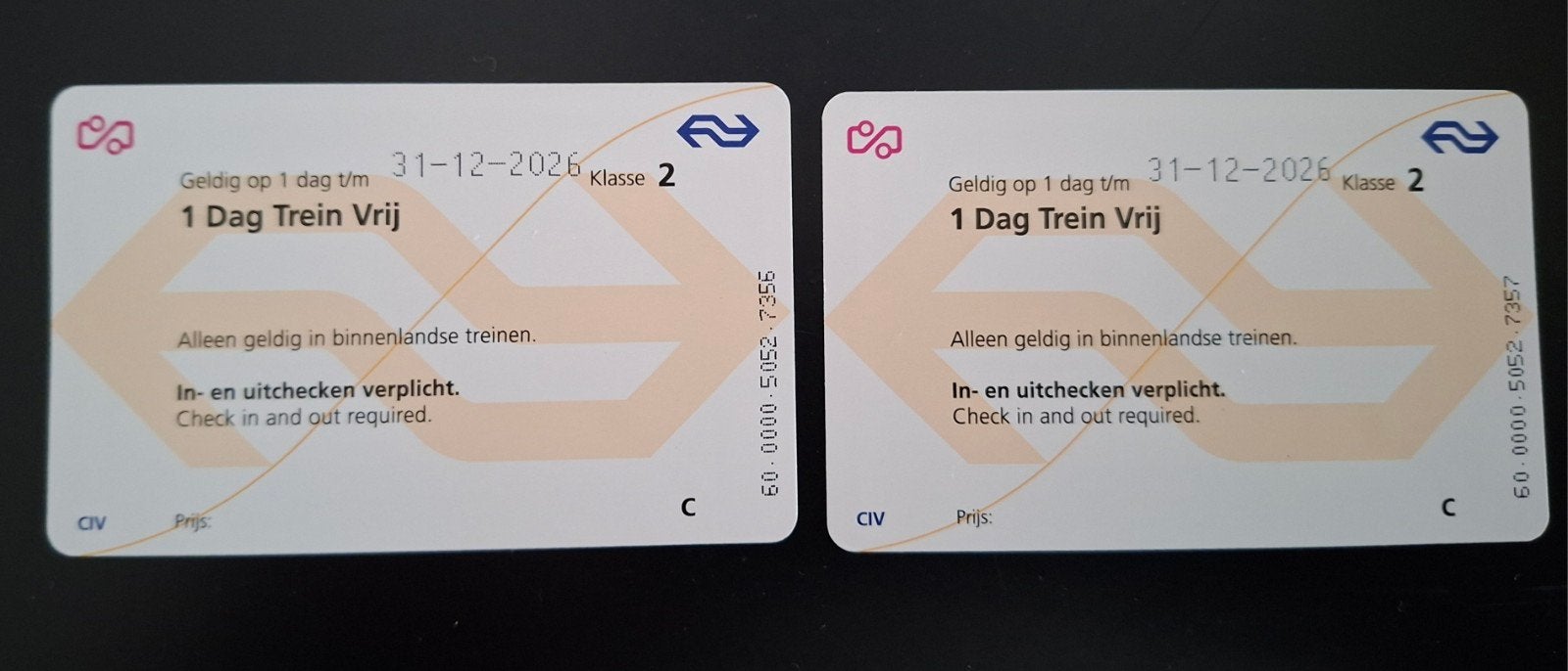 NS Treinkaartjes Onbeperkt dag reizen!!!, Eén persoon, Trein, Algemeen kaartje