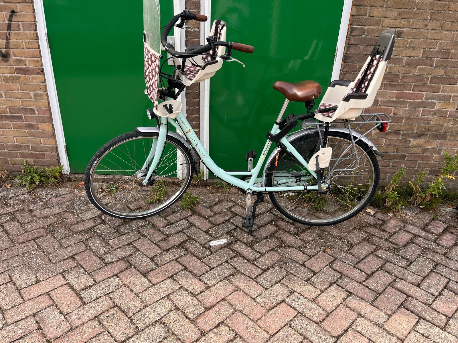 Puch Elegance Damesfiets met Kinderzitjes en Windscherm, Versnellingen, Trommelrem, Ophalen, Overige merken