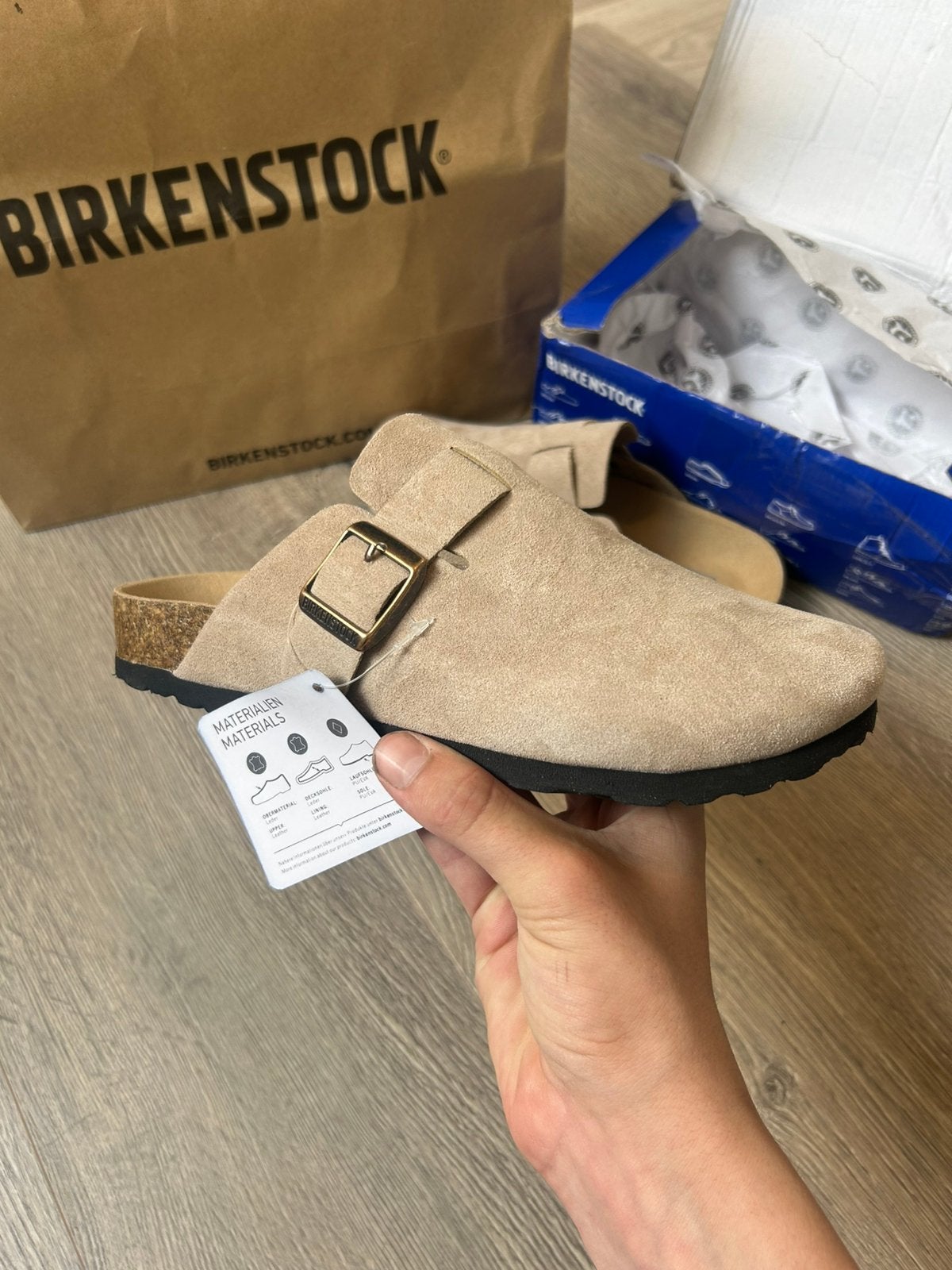 Birkenstocks Boston Beige, Verzenden, Zo goed als nieuw, Beige, Sandalen of Muiltjes