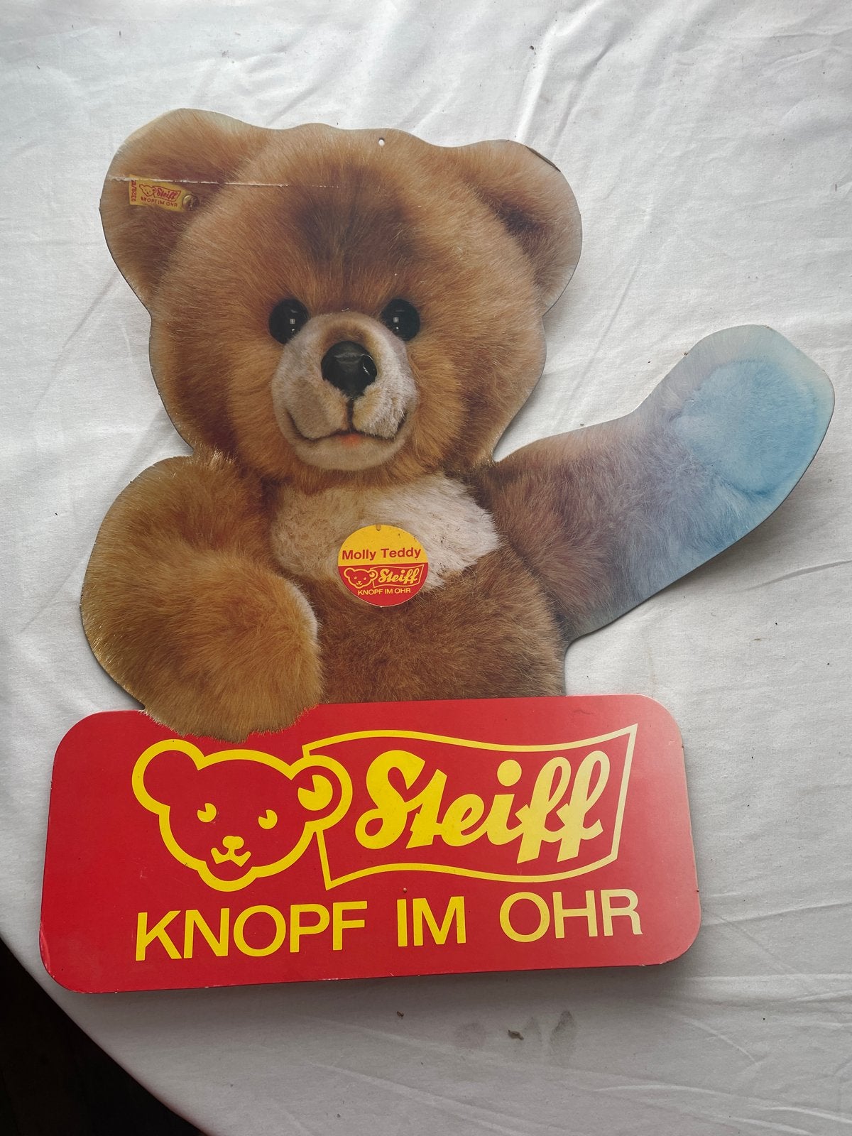 Grote Steiff reclame karton tweezijdig bedrukt, Ophalen, Gebruikt