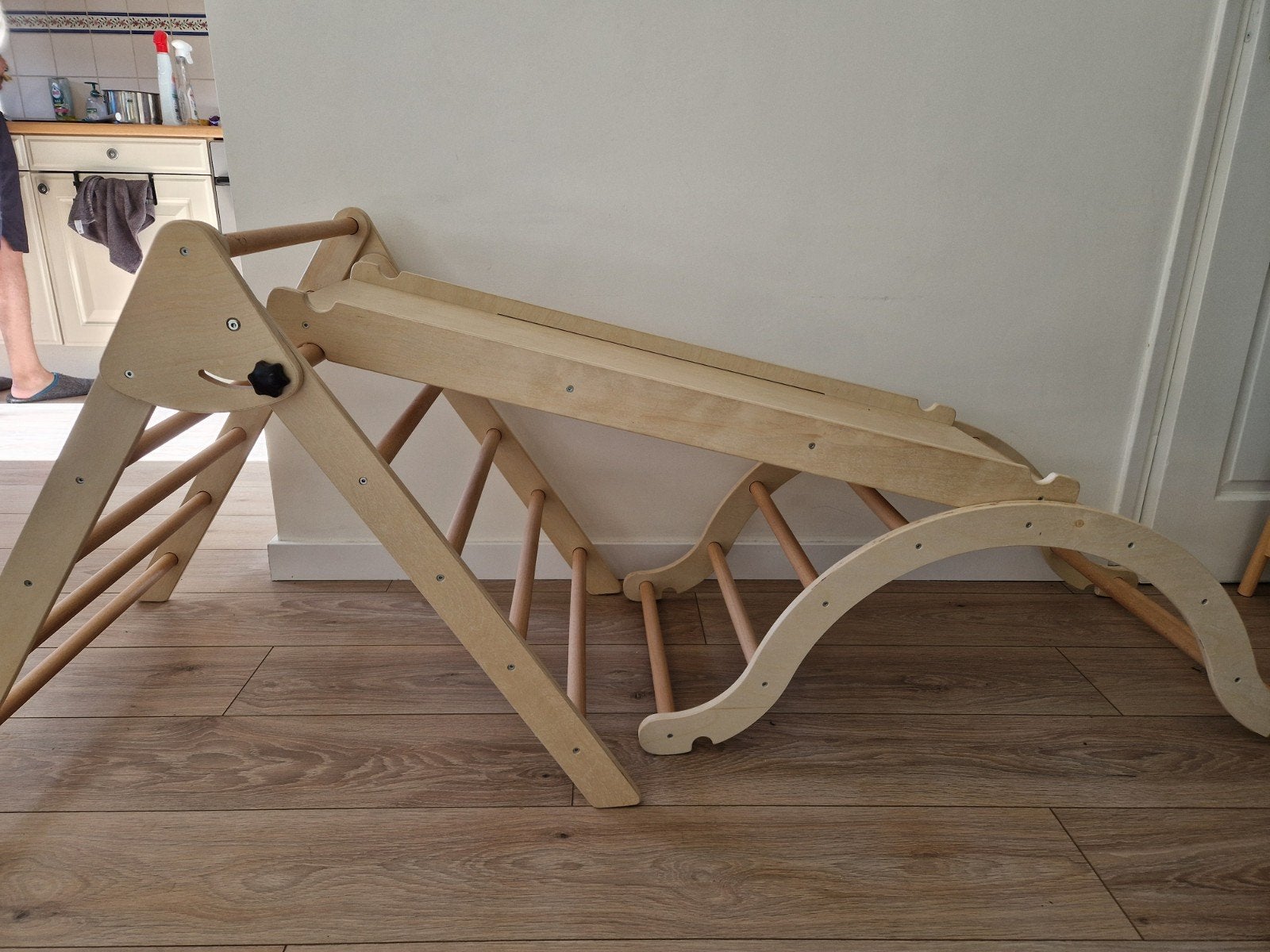 Houten klimrek met glijbaan en klimwand voor kinderen, Ophalen, Zo goed als nieuw, Klimwand
