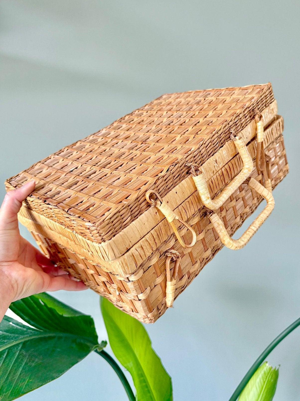 Vintage rotan mand opbergmand picknickmand koffer, Ophalen of Verzenden, Gebruikt
