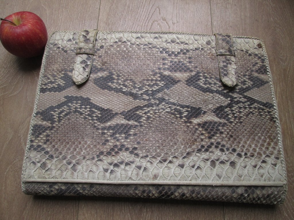 Sixties Vintage Slangenlederen Clutch Enveloptas Slangenleer, Ophalen of Verzenden, Gebruikt, Avondtasje