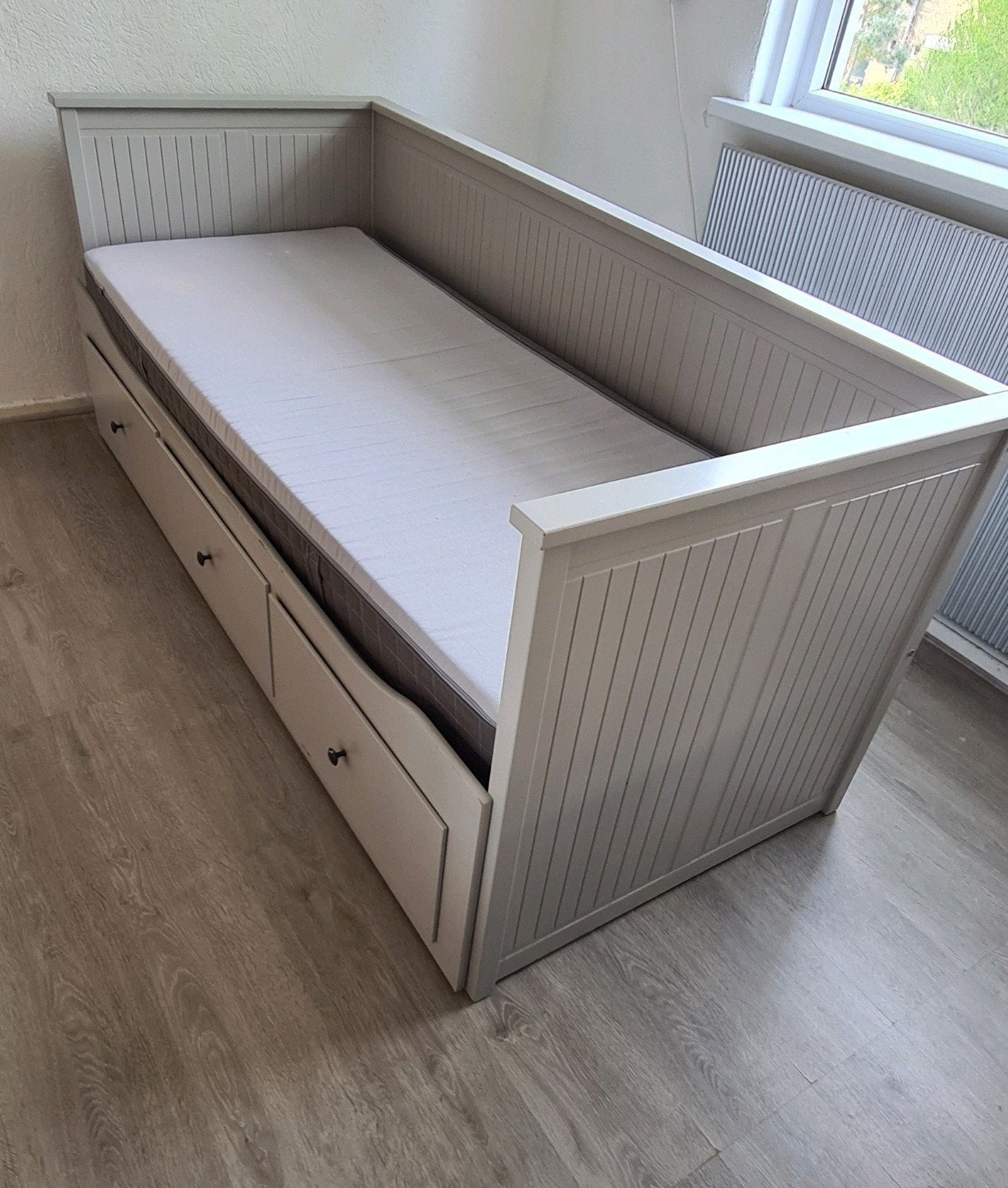 IKEA Hemnes Bedbank met 3 lades en matras, Ophalen, Eenpersoons, Modern, Scandinavisch, 80 cm