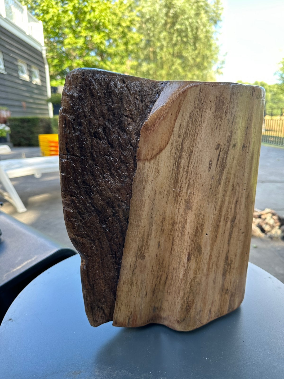 Houten kunstobject handwerk, Verzenden
