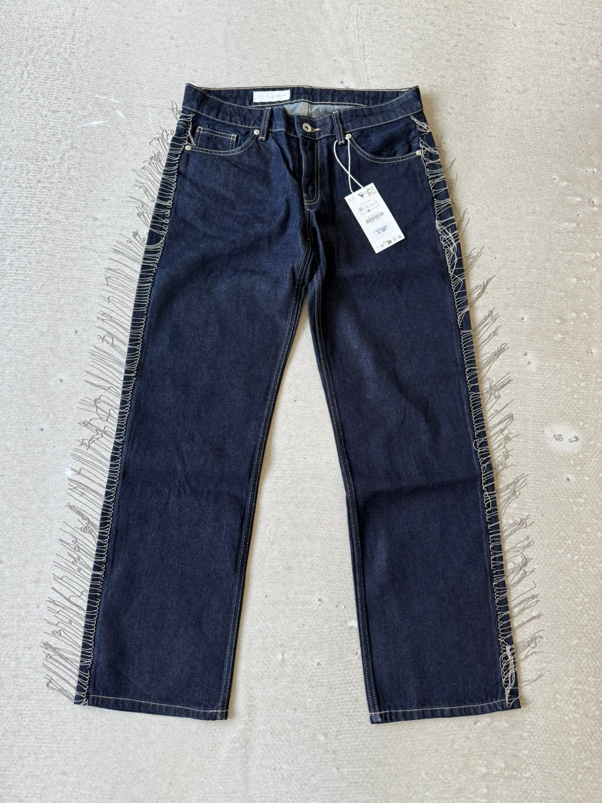 Zara jeans denim franjes maat 38 nieuw 01798, Verzenden, Zo goed als nieuw, Blauw, W30 - W32 (confectie 38/40)