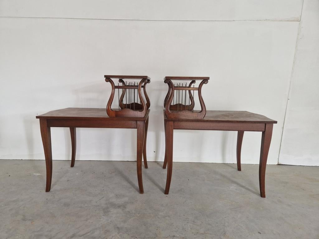 Klassiek art nouveau jugendstil harp bijzettafeltjes, Ophalen, Twee, Onbekend, Onbekend