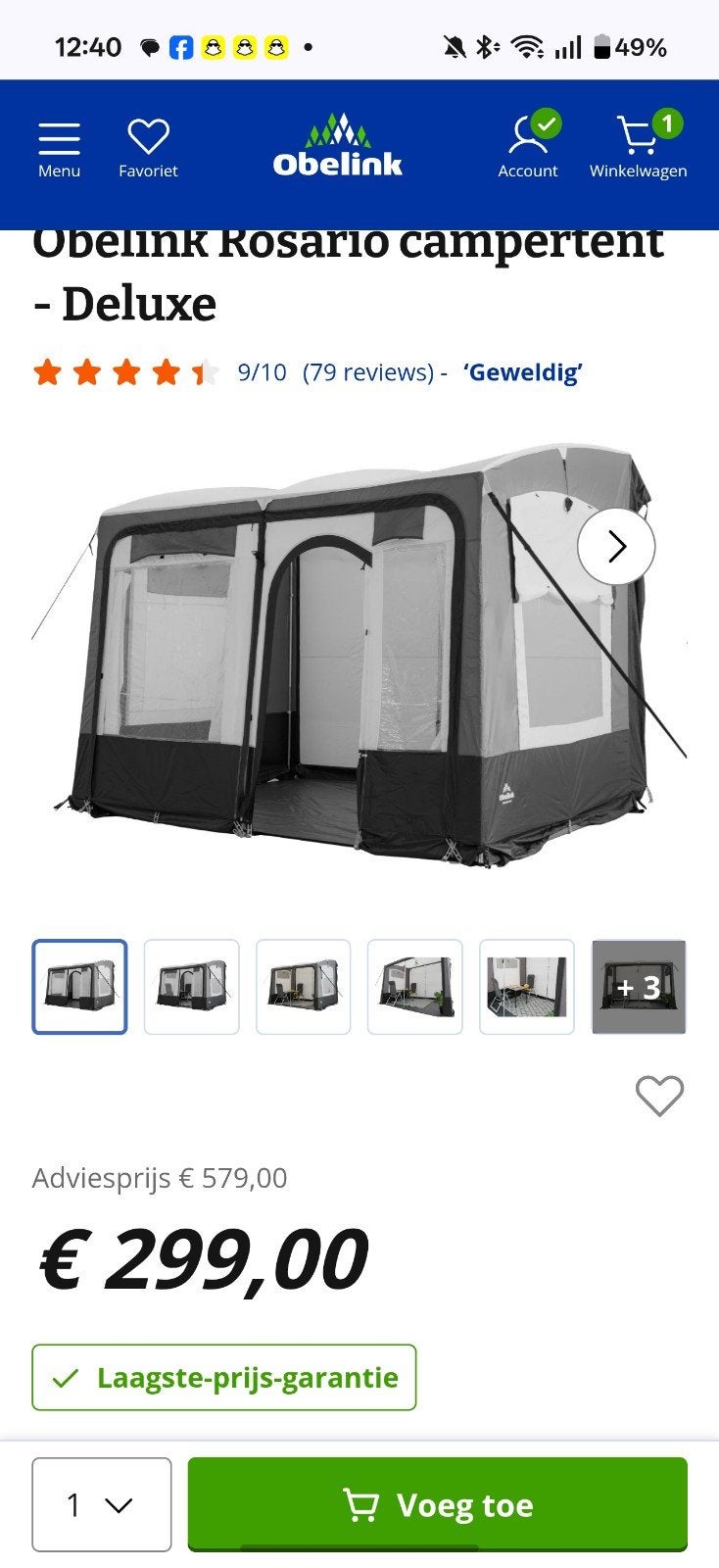 Obelink Rosario Deluxe campertent - Zo goed als nieuw, Ophalen of Verzenden, Zo goed als nieuw