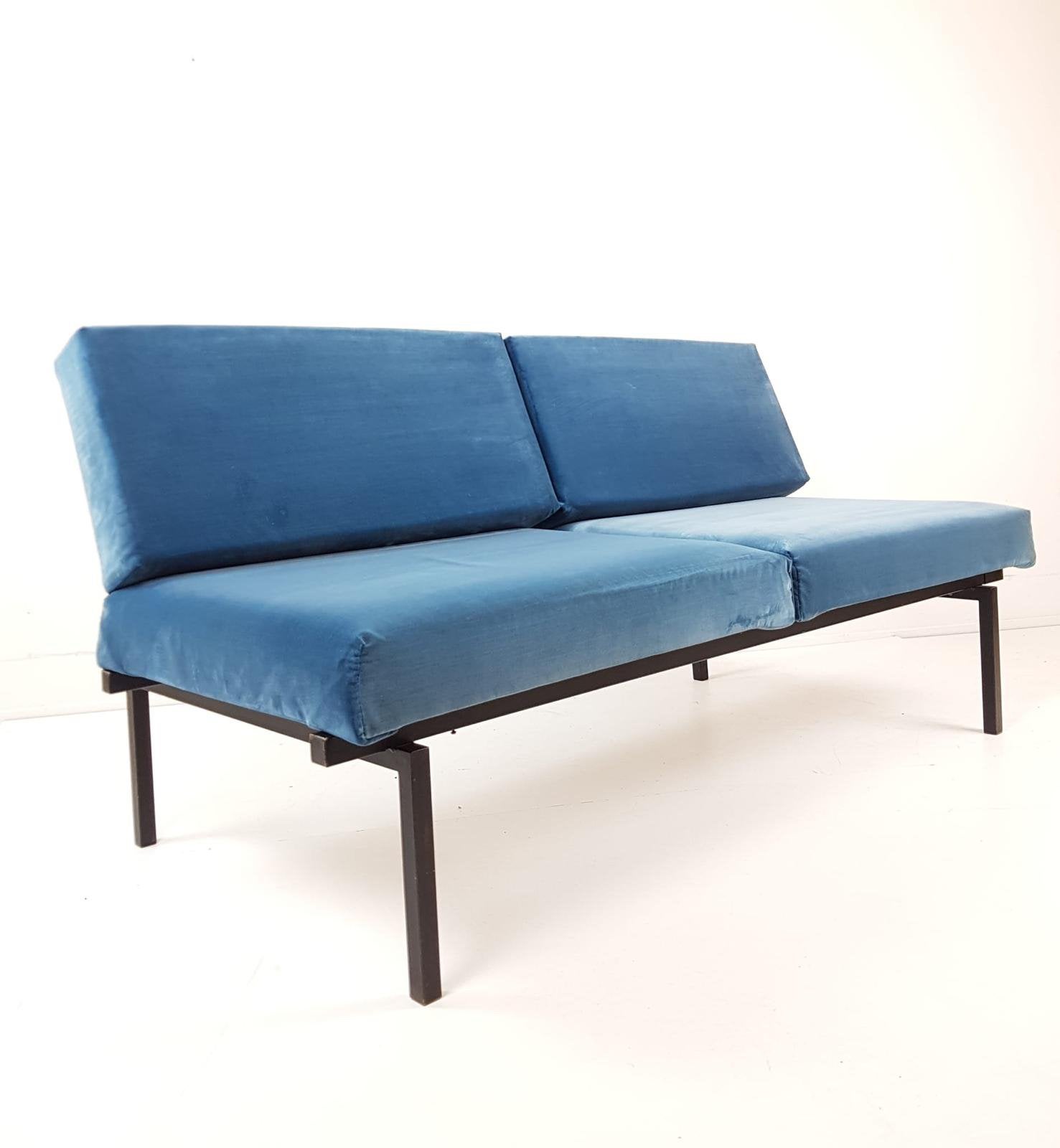 Vintage slaapbank Coen de Vries voor Devo Holland, Huis en Inrichting, Gebruikt, Eenpersoons, Blauw, .