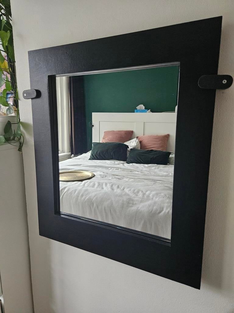 Zwarte opklapbare eettafel met spiegel maatwerk, Ophalen, Zo goed als nieuw, Minder dan 100 cm, Rechthoekig