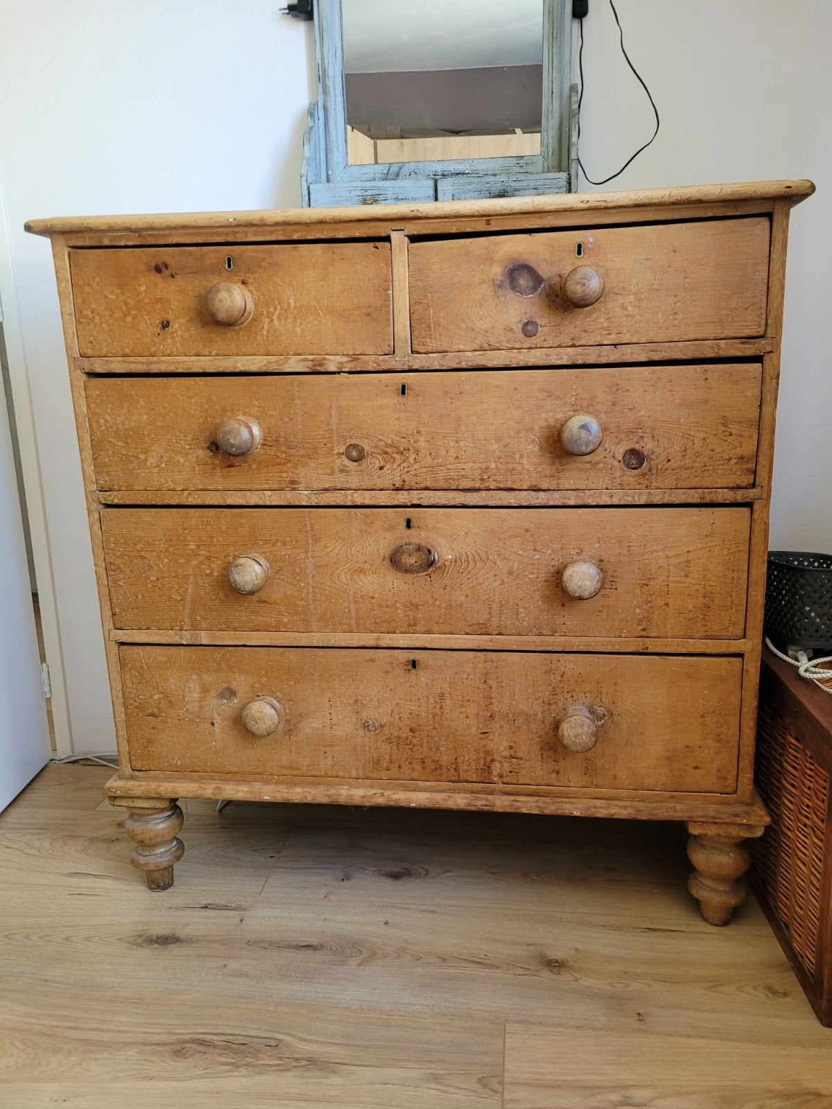 Vintage grenen ladenkast, Ophalen, Gebruikt, 100 tot 150 cm, 5 laden of meer