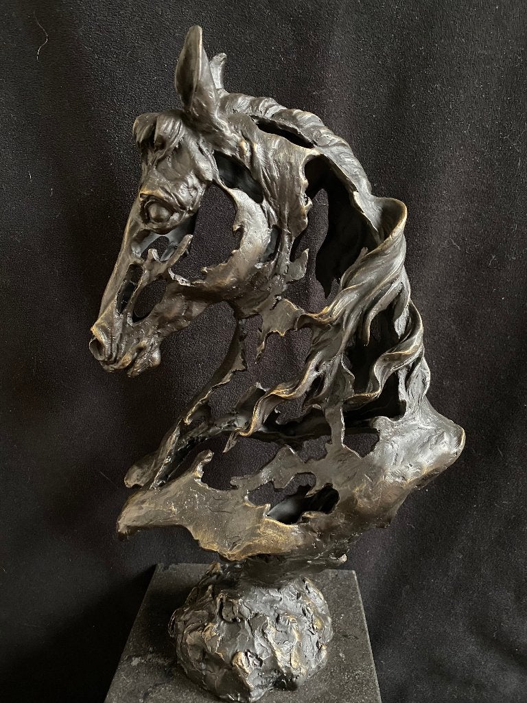 Bronzen bewerkt paardenhoofd Gadi/stempel, groot brons, Ophalen of Verzenden