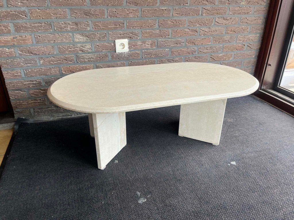 Ovale travertin salontafel 110x60x37, Huis en Inrichting, Tafels | Salontafels, Ophalen of Verzenden, Ovaal, 100 tot 150 cm, 50 tot 100 cm
