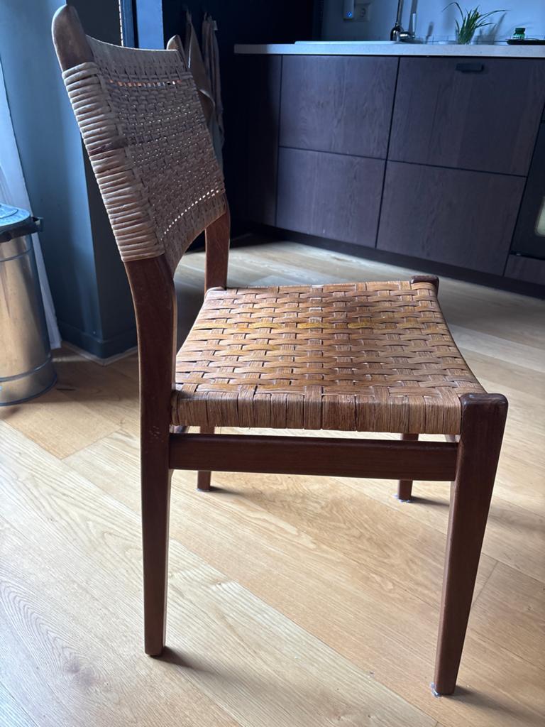 6x Teak Eetkamerstoelen met Rotan Zitting en Rugleuning, Antiek en Kunst, Antiek | Meubels | Stoelen en Banken, Ophalen