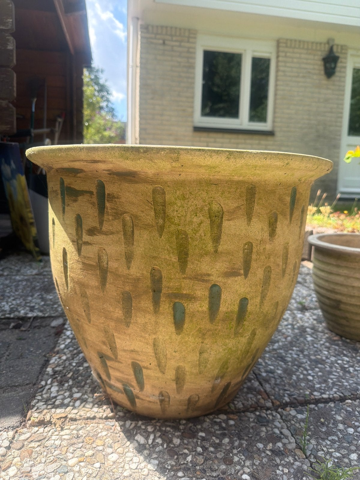 Vintage antiek Grote keramieken bloempot, Ophalen, Gebruikt, 40 cm of meer, Rond