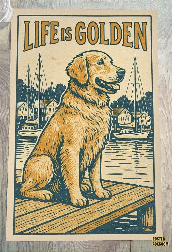 Golden Retriever Hond Kunst Art Poster Affiche, Verzenden, Nieuw, A1 t/m A3, Film en Tv