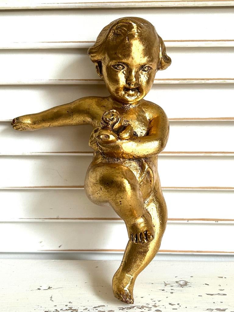 Vintage putti cherubijn engel goud wanddecoratie 18 cm, Ophalen