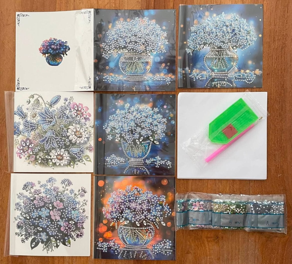 Diamond Painting Kaarten Set - Bloemen Designs, Zelfklevend, Diamond painting, Nieuw, Meerkleurig
