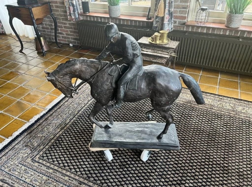 Bronzen beeld Paard met ruiter, Ophalen, Brons