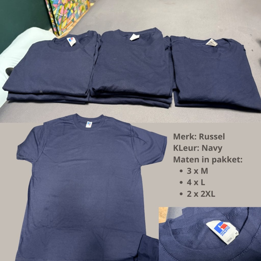 9 nieuwe Russell T-shirts navy – 3x M, 4x L, 2x 2XL, Ophalen of Verzenden, Nieuw, Maat 46/48 (XL) of groter