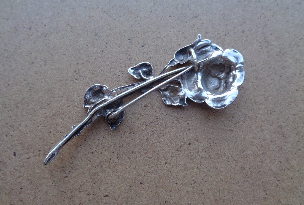 antiek zilveren bloem broche [327], Verzenden, Zilver, Broche