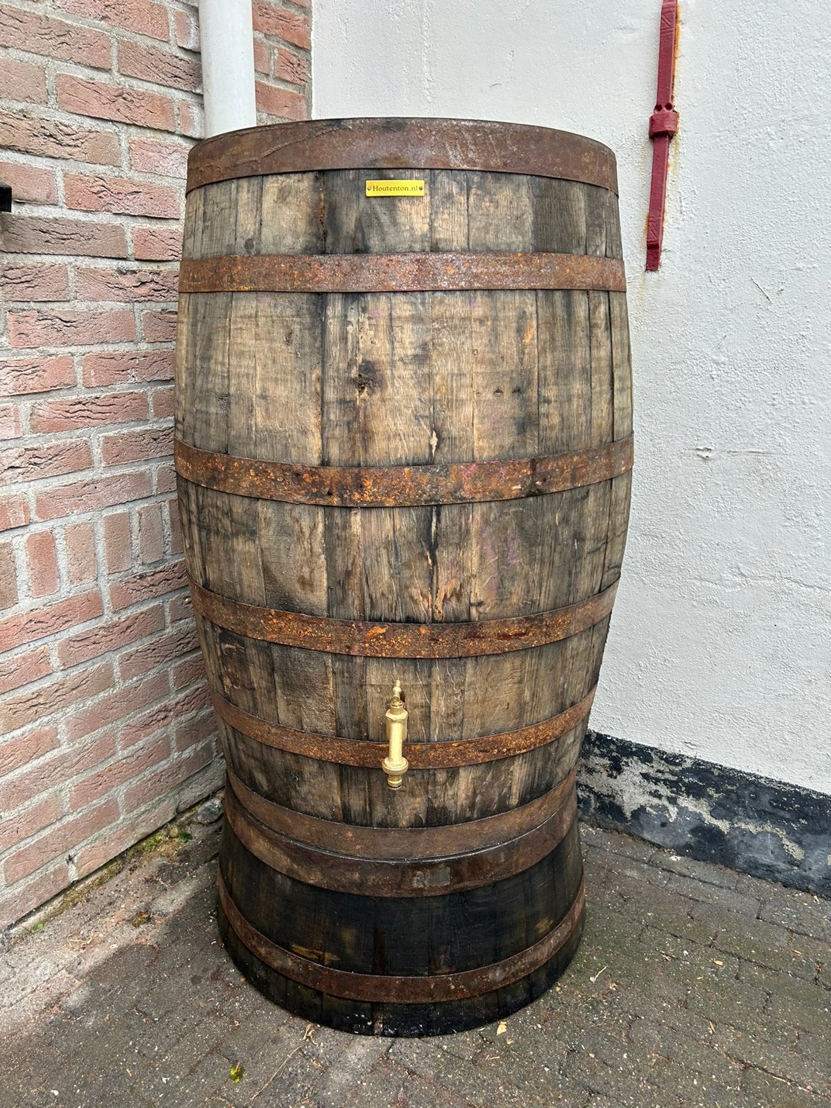 Houten Regenton Optionele aansluiting en verhoging, Tuin en Terras, Regentonnen, Ophalen, Gebruikt, Met kraantje, 150 liter of meer