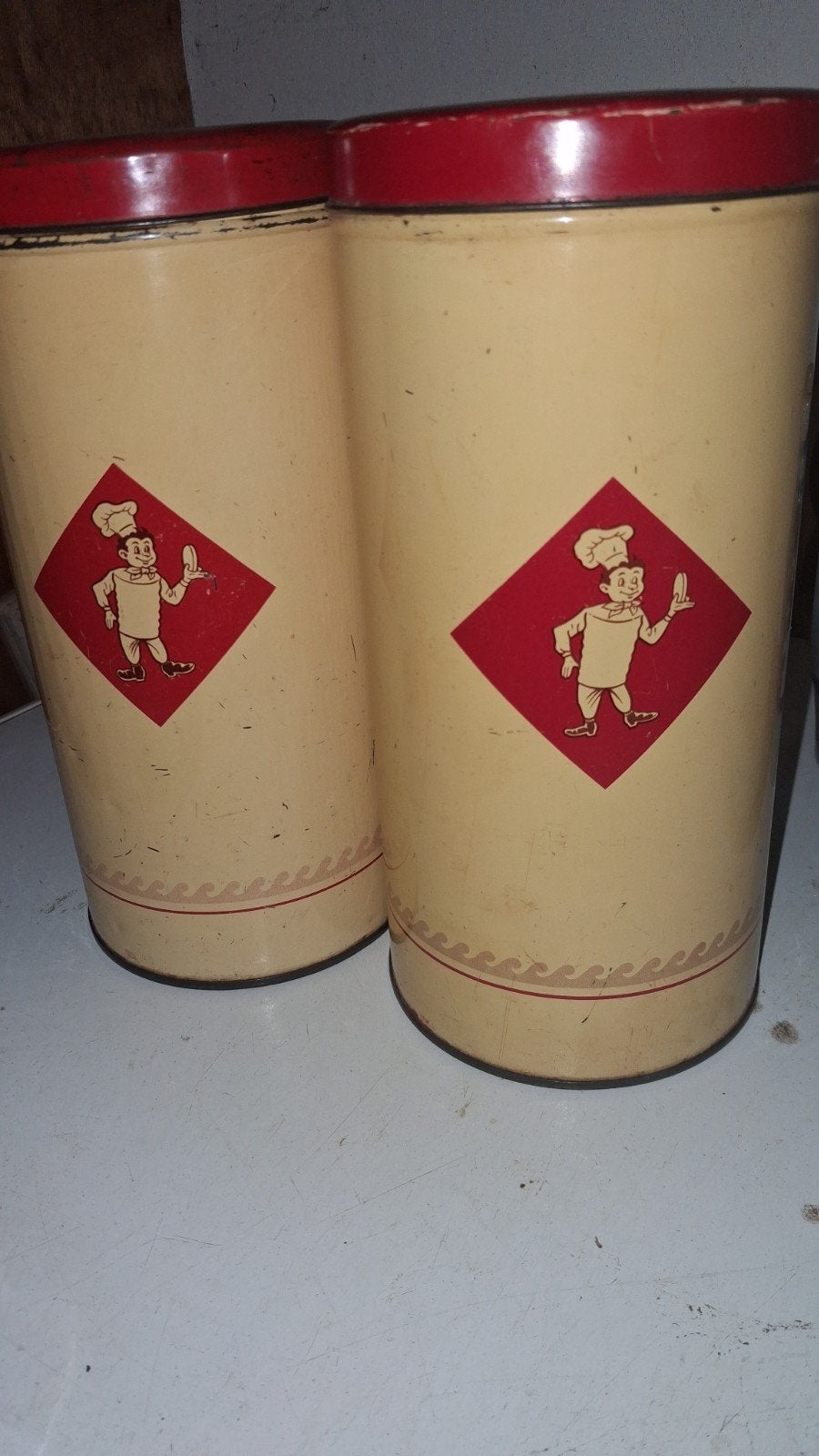 2x Vintage Bolletje blikken - Beschuitbus en Koekbus, Ophalen of Verzenden, Gebruikt, Beschuit, Bolletje