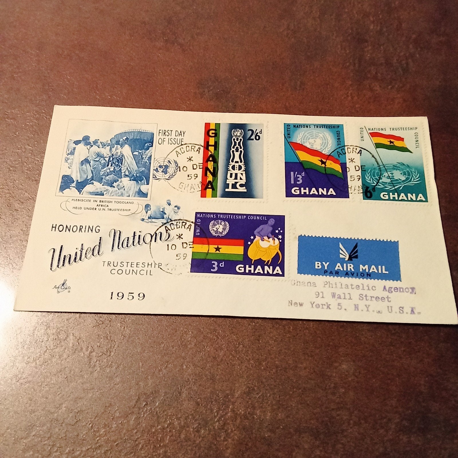 Ghana 1959 Eerste Dag Uitgifte VN Trustraad Envelop, Ophalen of Verzenden, Beschreven, Rest van de wereld