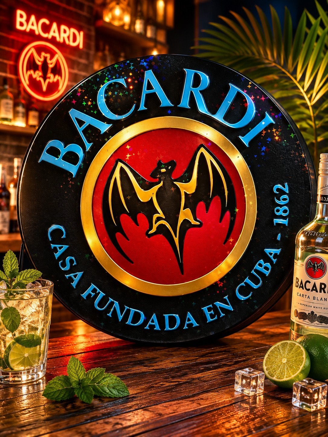 Bacardi LED Lichtreclame - Nieuw en Stijlvol, Ophalen of Verzenden, Nieuw, Lichtbak of (neon) lamp