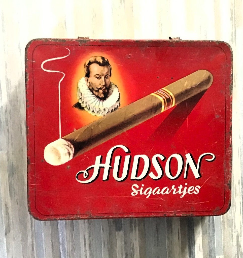 Vintage blikje Hudson Sigaartjes, Verzamelen, Blikken, Ophalen of Verzenden, Gebruikt, Overige, Overige merken