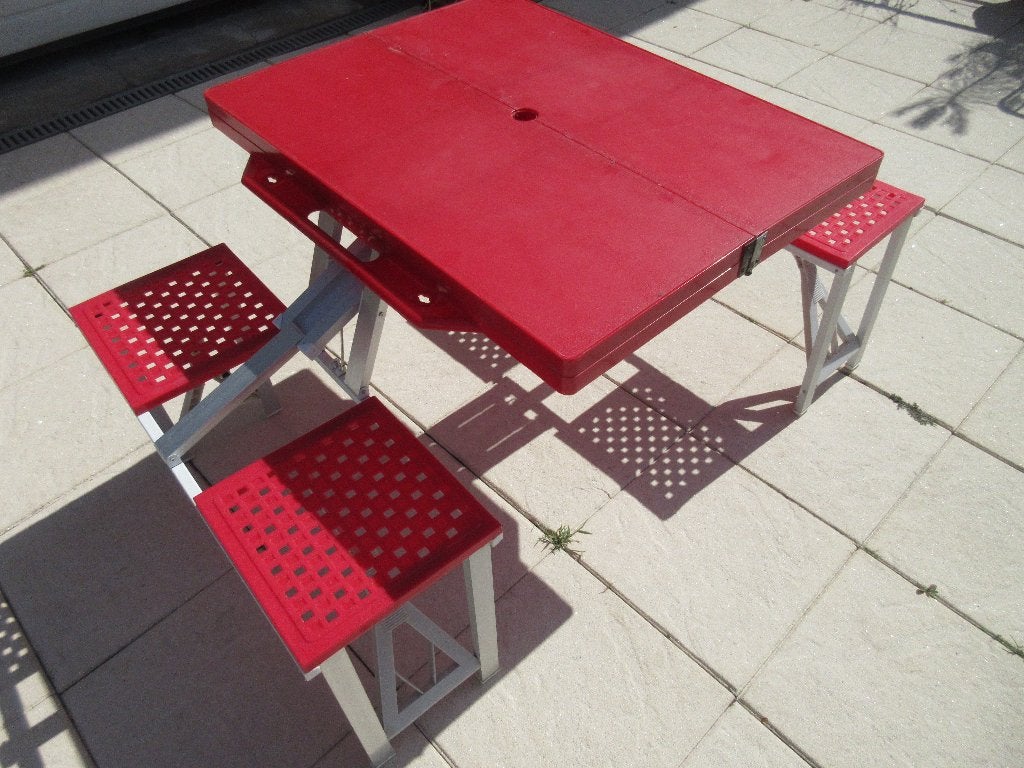 Vintage opvouwbare picknicktafel picknickset in koffer, Caravans en Kamperen, Ophalen, Gebruikt, Overige