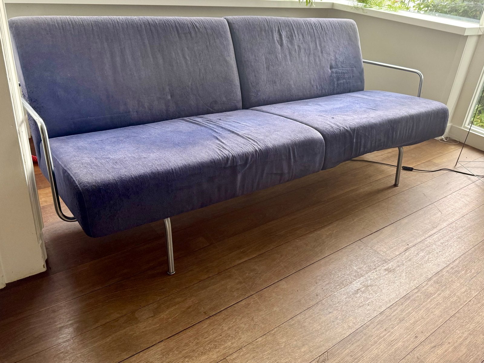 Bank met metalen frame, Ophalen, Gebruikt, 150 tot 200 cm, Driepersoons