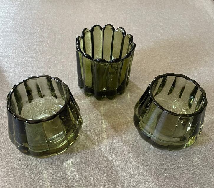 Vazen/ potjes/waxinelichthouders., Ophalen of Verzenden, 8 cm, Groen, Glas