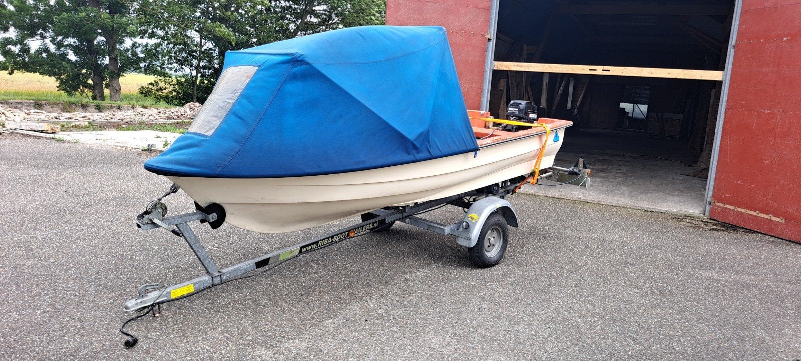 Sloep met huif 4m x 1.70m met Mercury motor en trailer, Watersport en Boten, Ophalen, Met trailer, Gebruikt, Overige merken