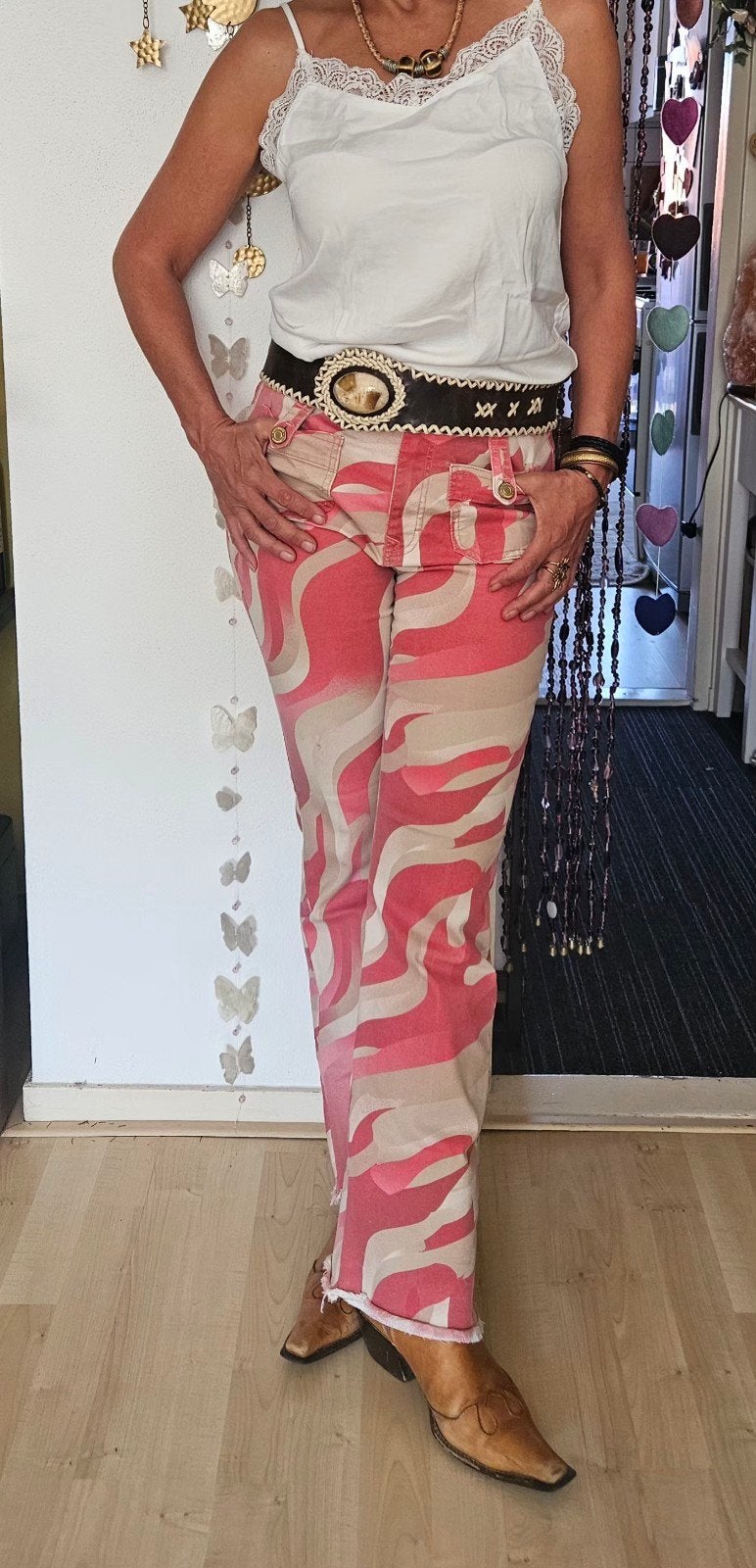 Por Vlammende Summum Flared Broek - Maat S - Kora, Summum, Beige, Ophalen of Verzenden, Zo goed als nieuw