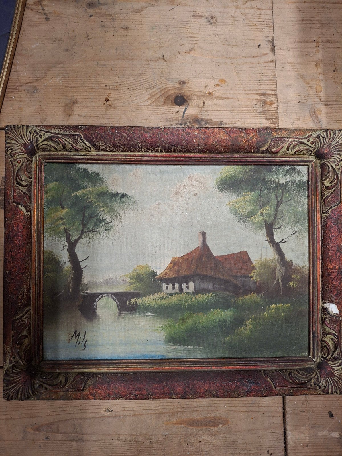Oid schilderij schilderijtje landschap, Antiek en Kunst, Ophalen of Verzenden