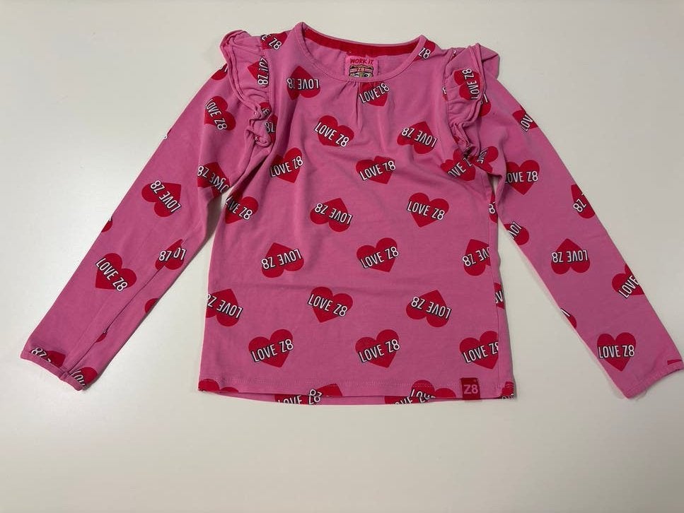 Z8 roze longsleeve met hartjes en 'LOVE 78' opdruk, Ophalen of Verzenden, Gebruikt, Meisje, Shirt of Longsleeve